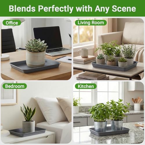 13 Inch Plant Trays, Grey Pebble Tray for Plant Humidity, Rectangular Planter Saucers for Indoor Outdoor Plants(Pack of 3) - Image 6