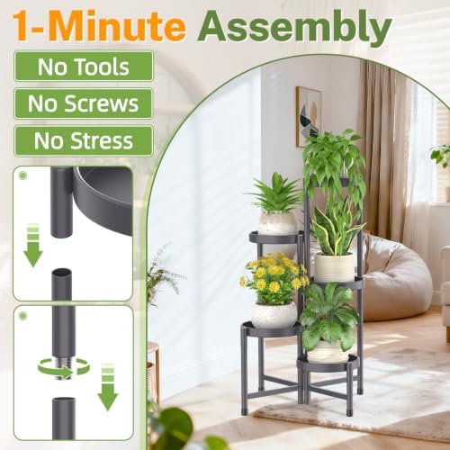 iDavosic.ly Plant Stand Indoor Outdoor, 5 Tier Metal Corner Shelf, Gray - Image 2