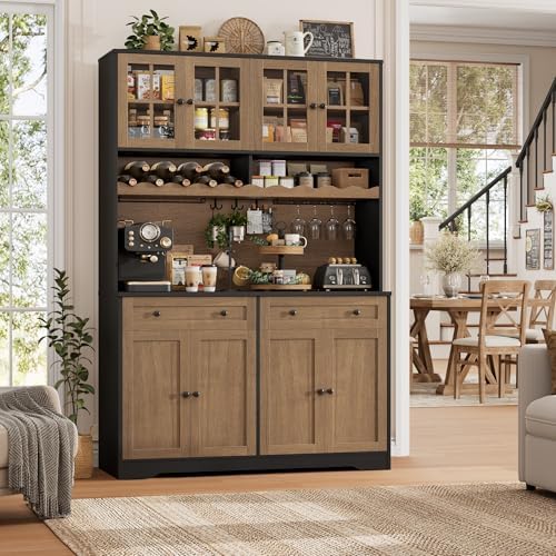 HOSTACK 75" Kitchen Pantry Storage Cabinet, Coffee Bar Hutch Cabinet, Brown - Image 2