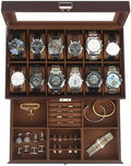 Kukikan Mens Watch Box Jewelry Organizer,12-Slot 2-Layer Watch Case -Brown by KUKIKAN