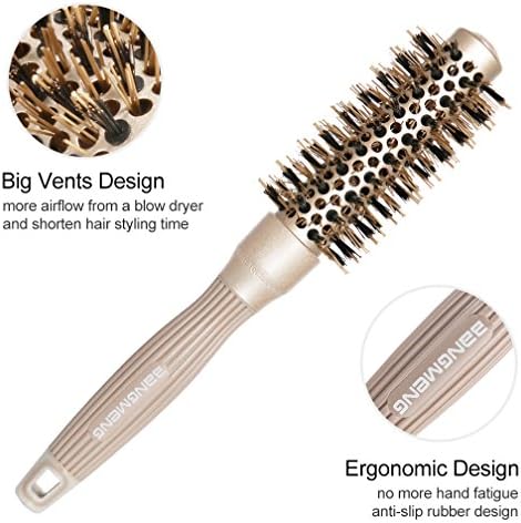 BANGMENG Round Brush with Boar Bristles, 1 inch Barrel, Nano Thermal Ceramic Ionic Tech for Straightening and Blow Drying, Gold - Image 4