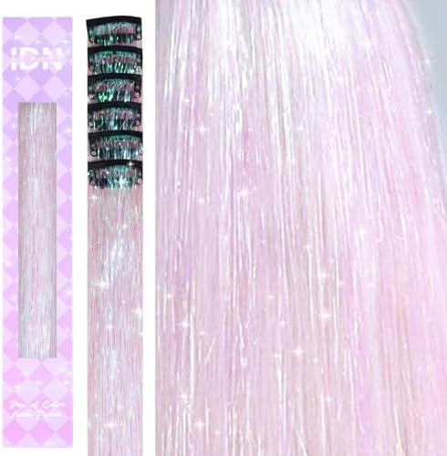 IDN BEAUTY Hair Tinsel Clip In Bright White Sparkle Hair Extensions 24 Inch 6pcs by IDNBEAUTY