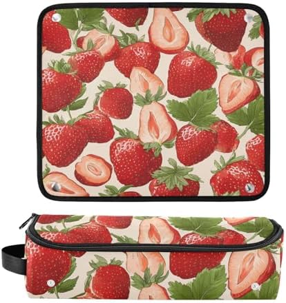 Hair Tools Travel Bag with Heat Resistant Mat 2-in-1 Hot Tools Travel Bag Organizer Flat Curling Iron Travel Case for Straightener Red Strawberries Leaves - Image 3