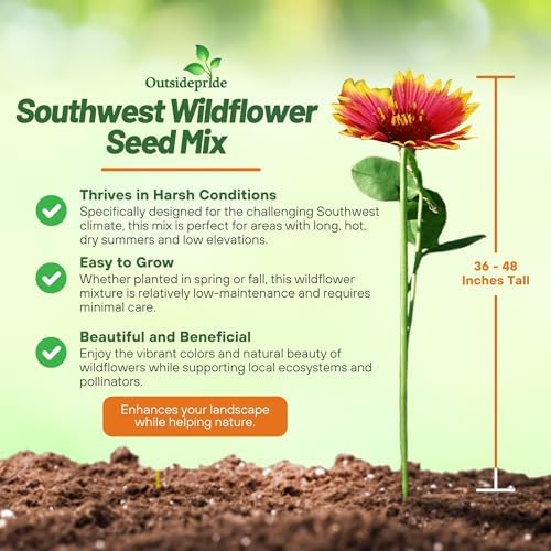 Outsidepride Southwest Wild Flower Seed Mix - 1/4 lb. Heat & Drought Tolerant Premium Blend of Annual & Perennial Wildflower Seeds for Planting on Outdoor Lawns & Gardens from Spring to Fall - Image 4