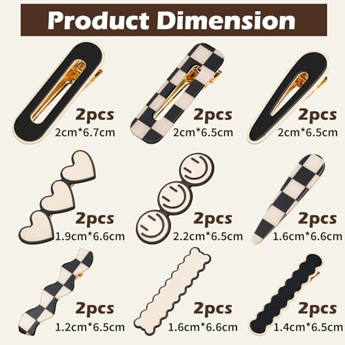 Gingbiss 18 Pcs Hair Clips for Women Girls, Black White Checker Barrettes - Image 2