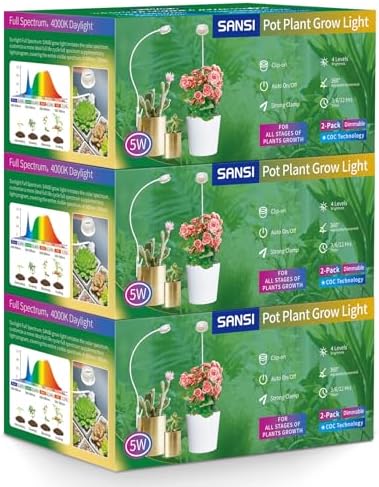 SANSI Grow Lights for Indoor Plants, Pot Clip on Full Spectrum, 5W 6-Pack by SANSI