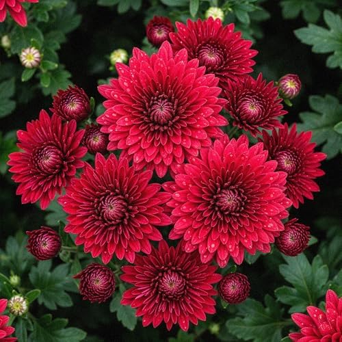 Chrysanthemum - Red Blooms, Live Fall Flowering Perennial, 15" Tall by 12" Wide in 3 Qt Pot - Image 2
