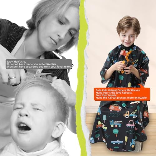 PERFEHAIR Kids Haircut Cape with Sleeves - Cute Cars Printing, Adjustable Neck Collar, Comfortable Barber Cape for Boys & Girls, Ideal for Home or Salon Use, Professional Hair Cutting Apron - Image 2