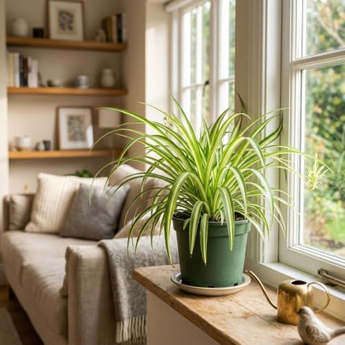 Live Spider Plant in 4 Inch Pot, Variegated Trailing Houseplant, Easy Care Indoor Plant - Image 4