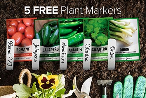 Gardeners Basics, Heirloom Salsa Growing Seed Packets, Roma VF Tomato, Jalapeno, Cilantro, Anaheim and Onion Seeds for Garden Non GMO 5 Free Plant Markers - Image 2