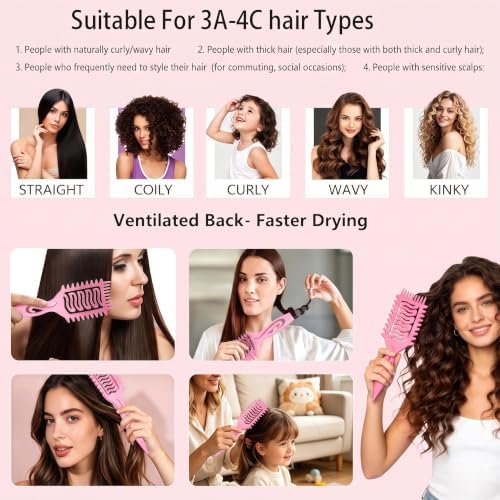 Vented Curly Hair Brush Set Soft Bristles Design - Image 4