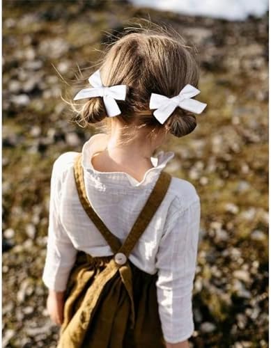 DEEKA White Cotton Linen Hair Bows 2 Sizes 5"&3.5" Soft Hair Bow set for Toddler Girls Long Ponytail Knot Bows Alligator Clip Hair Accessories for Little School Girls (White) - Image 6