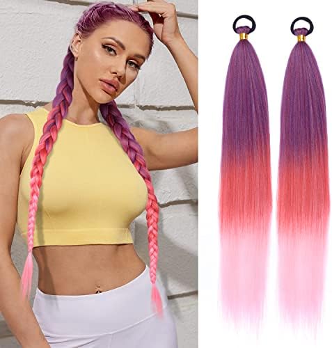 2 Pack Red Gradient 26 Inch Braid Ponytail Extension with Elastic Tie by LyoRuSi