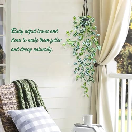 LOYWREE 3 Pack Fake Hanging Plants - Small Potted Plants with Green Eyebrow-Leaf Trailing Vines, Indoor Outdoor Aesthetic Decor for Office, Living Room Shelf & Home Accent (Black Pot) - Image 4