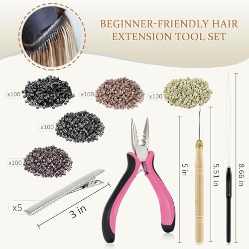 JIAMEISI Hair Extension Tool Kit, 500 Micro Rings 5 Clips - Image 2