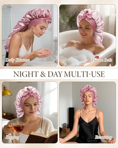 AWAYTR Long Satin Bonnet for Sleeping, Women Two-Tone Reversible Sleep Cap - Image 3