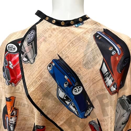 Barber Cape for Men Professional Hair Cutting Salon Cape with Snaps Waterproof Hairdressing Styling Cape Gown Apron- 63”× 56”(Vintage Cars) - Image 2