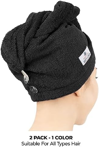 American Soft Linen 100% Cotton Hair Towels for Women, Head Towel Cap, Cotton Hair Turban Towel Wrap for Long Curly Anti Frizz Hair, Soft and Absorbent Cotton Hair Towels 2 Pack, Black - Image 3