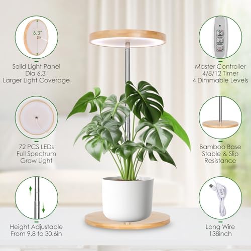 LORDEM Grow Lights for Indoor Plants with Base, Bamboo Design, Timer - Image 3