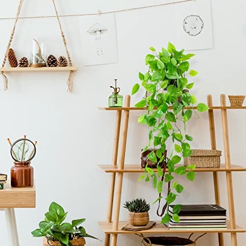 LOYWREE Small Fake Hanging Plant Artificial Potted Plants for Indoor Outdoor Aesthetic - 39in Realistic Faux Hanging Pothos with Ivy Vine for Shelf Decor in Home Office Gardens Greenery (Black Pot) - Image 6
