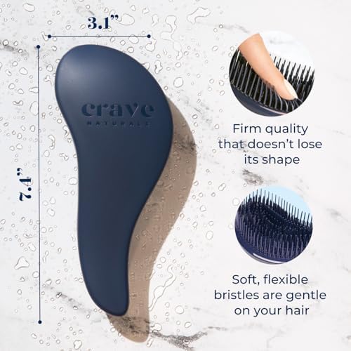 Crave Naturals Glide Thru Hair Brush - Detangler Brush for Curly, Straight, Wet or Dry Hair - Gentle Detangling Brushes for Adults, Kids, Toddlers - Hair Accessories for Women, 7.5"x3" - Blue - Image 3
