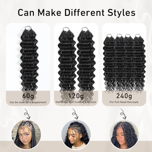 Human Crochet Hair for Black Women 20 Inch 120g Miracle Knots Hair Deep Wave Feather Crochet Human Hair Bundles Invisible Boho Crochet Hair Extensions Natural Black - Image 5
