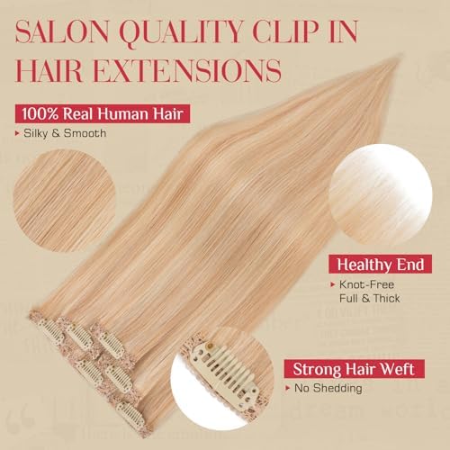 Rich Choices Real Human Hair Clip In Extensions-6 Pcs Single Clip Design-Invisible Clip in Extensions for Thin Hair-Hairpieces for Women/Men-20 Inches #18P613 Ash Blonde Highlighted Bleach Blonde - Image 3