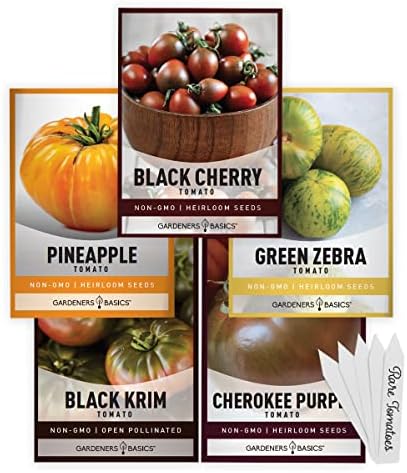 Gardeners Basics, 5 Rare Tomato Seeds for Planting Variety Pack Heirloom Tomato Seeds, Cherokee Purple, Black Krim, Pineapple, Green Zebra, Black Cherry, Determinate and Indeterminate & More, Non GMO by GardenersBasics