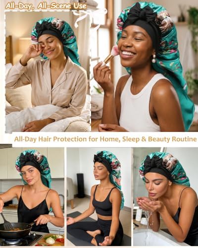AWAYTR Long Satin Bonnet for Braids - Double Layer Hair Bonnet for Sleeping - Image 5