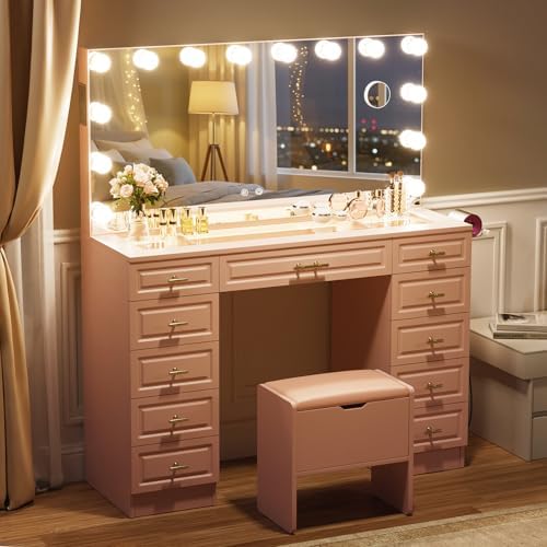 VOWNER Vanity with Lighted Mirror, Makeup Vanity Desk w/Bluetooth Speaker - Image 6