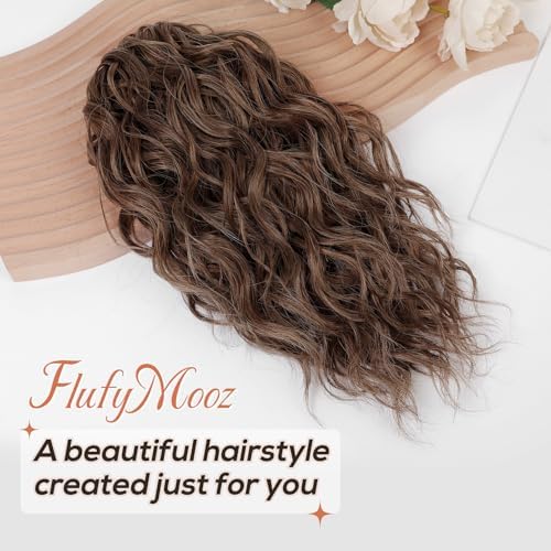 Flufymooz Ponytail Extension, 12" Short Claw Ponytail Extension Wavy Curly Jaw Clip in Pony tails Hair Extension Natural Synthetic Hairpiece for Women (Medium Auburn Brown) - Image 2