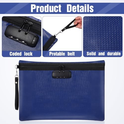 Nezyo 2 Pcs Fireproof Document Bag with Lock, Waterproof Money Pouch,Blue - Image 4