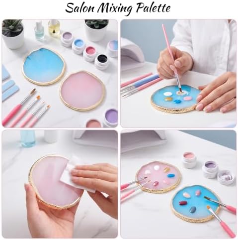 Resin Nail Art Palette 2 Pcs Blue Pink Mixing Tray for Gel Polish Acrylic Pigment Watercolor Foundation Reusable Smooth Nail Color Plate for Manicure DIY Salon Art - Image 4