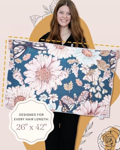 Microfiber Hair Towel Wrap for Women - Anti-Frizz Quick Dry Hair Wrap for Long Hair - Hair Towels for Women, Hair Drying Towel Wrap-Teal Butterfly Floral - Image 3
