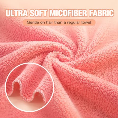 4 Pack Pink Microfiber Hair Turban Wrap for Women, Ultra Soft Quick Absorbing Hair Drying Towel with Elastic Loop, Frizz‑Free Hair Wrap for Long Thick Curly Hair - Image 4