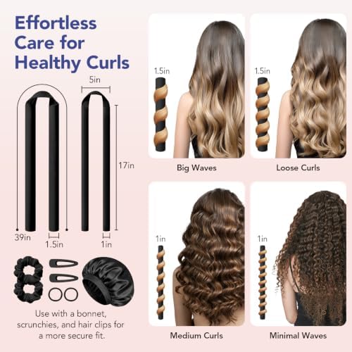 LitBear Heatless Curls Overnight, 2 Sizes of Soft Hair Rollers for Women with Bonnet to Sleep In, No Heat Hair Curlers Set with Scrunchies and Clips, for Long and Medium Hair (Black) - Image 3