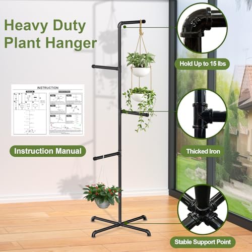 Hanging Plant Stand Indoor, Black Metal Plant Holder, 76 Inch - Image 3