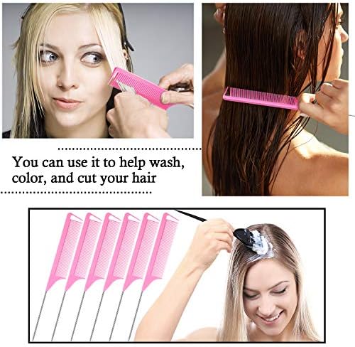 Patelai 30 Pcs Rat Tail Steel Combs Fine Tooth Bulk,Pink - Image 5