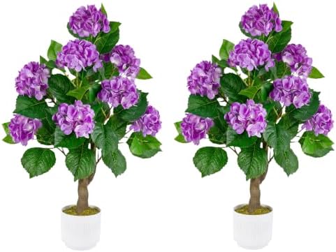 Artificial Hydrangea Tree 2 Pack, 3FT Faux Hydrangea Plant in Pot with Purple Flowers, Greenery Potted Plant for Indoor Outdoor Office Home Porch Decor, Purple by Jcezvnt