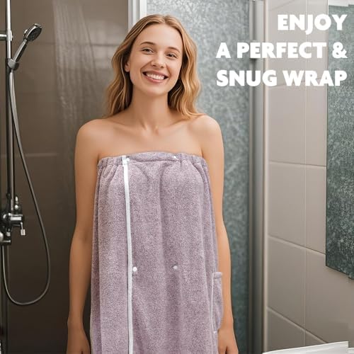 SINLAND Microfiber Women Spa Wrap with Adjustable Closure, Purple, 32"x60" - Image 5