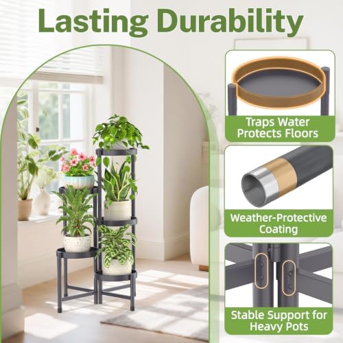 iDavosic.ly Plant Stand Indoor Outdoor, 5 Tier Metal Corner Shelf, Gray - Image 5