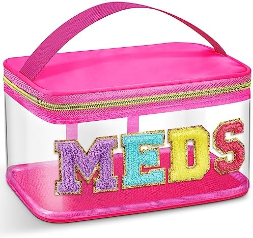 Geetery Meds Travel Bag, Meds Chenille Letter Clear Hot Pink by Geetery