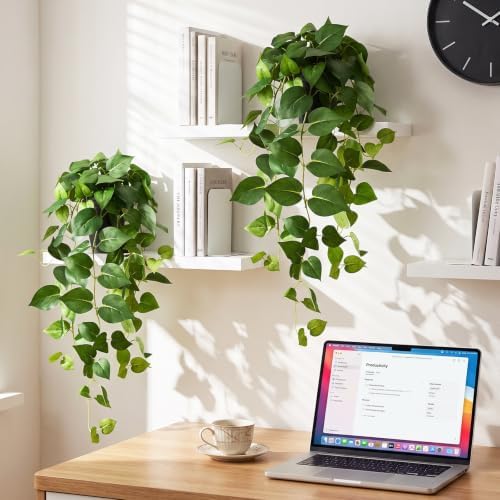 CEWOR Fake Plants Indoor 2 Packs 33" Fake Pothos Hanging Plants with Plastic Pot for Home Office Indoor Decor (Green) - Image 6