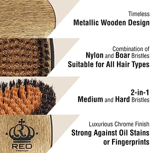 RED Premium Boar Bristles Pocket Wave Brush for Men - Medium Hard Curved Palm Brush - Image 5