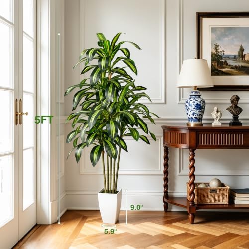 Artificial Dracaena Tree 5FT Tall Fake Plant with Planter&Basket - Image 6
