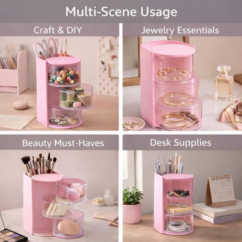 Hair Accessories Organizer, 3-Tier Vanity Caddy, Pink - Image 7