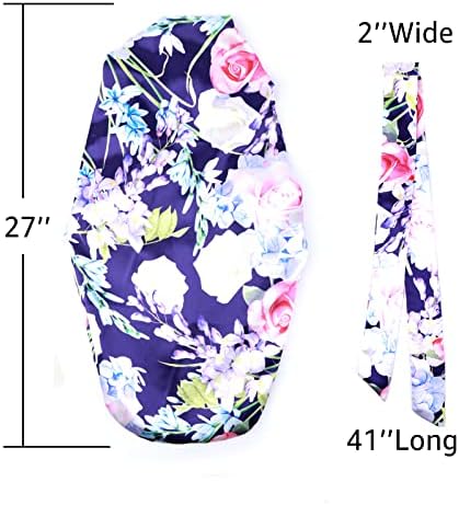 Extra Long Satin Bonnet for Women Sleeping, Silky Elastic Sleep Cap with Tie Band, Double-Layer Long Hair Bonnet for Braids/Curly/Long Hair (Purple Floral) - Image 2