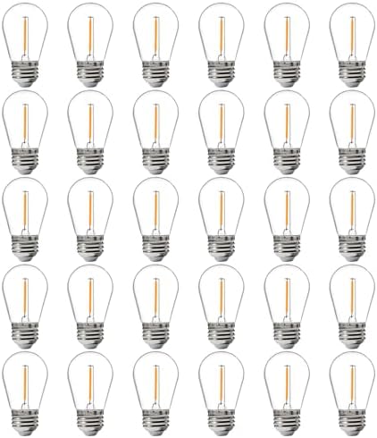 FLSNT 30 Pack LED S14 Replacement Bulbs for String Light, Outdoor LED Light Bulbs, E26 Base, 2200K Warm White, Non-Dimmable by FLSNT