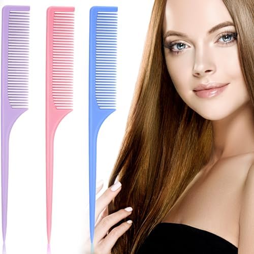 3 Pieces Plastic Rat Tail Comb Pintail Fiber Teasing 9 Inch Styling Comb with Thin and Long Handle for Men Women Salon Home Supplies by Patelai