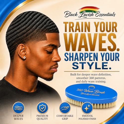 360 Wave Brush, Soft, Build Deeper Waves & Hard Boar Bristle, Curved Design, Black Lavish Essentials Signature (Soft Brush, Sky Blue) - Image 2